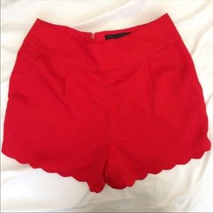 Red high waisted scalloped shorts